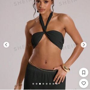 SHEIN Elegant Black Twist Halter Top